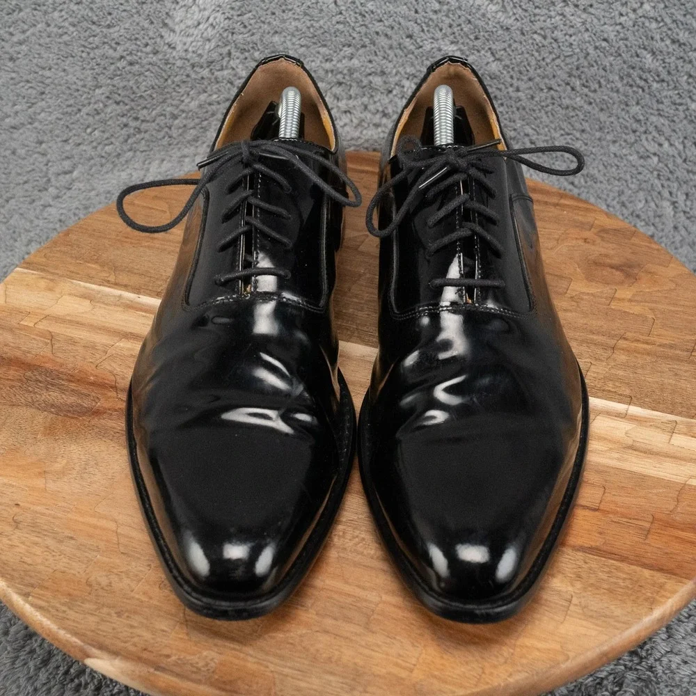 John Foster Men's Black Patent Leather Oxfords - Vero Cuoio Sole - Size- 12 US
